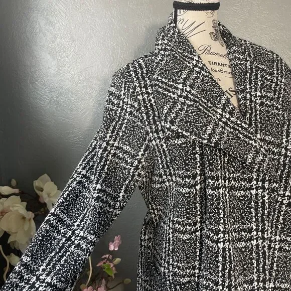 Stella Luce Open Jacket Black/White Size Medium Belted Midi Spring Fall - Picture 4 of 9